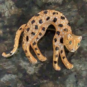 LEOPARD Brooch Jeweled Brooch Green Eyes
